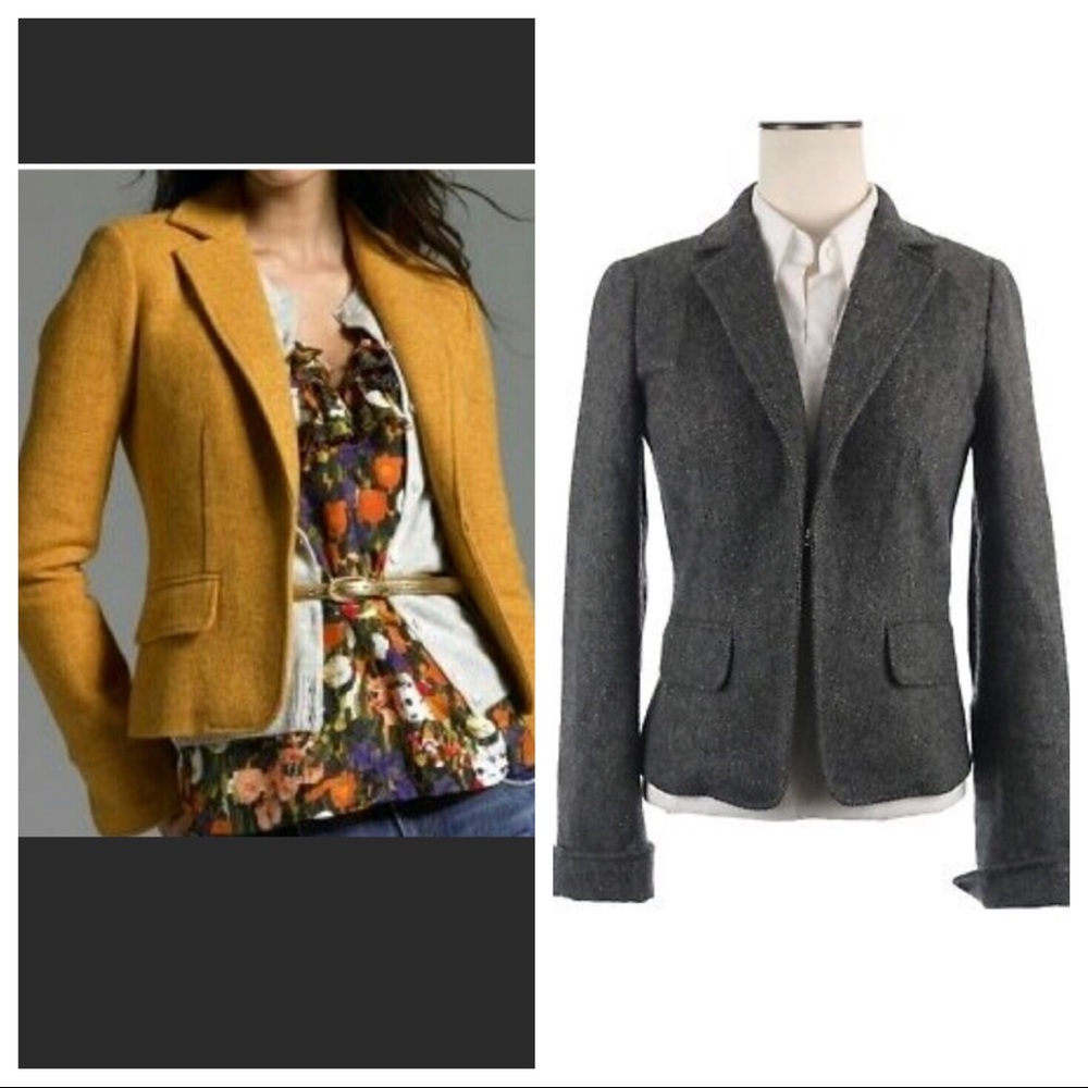 🆕J. Crew Ecole Herringbone Grey Lined Wool Blazer
